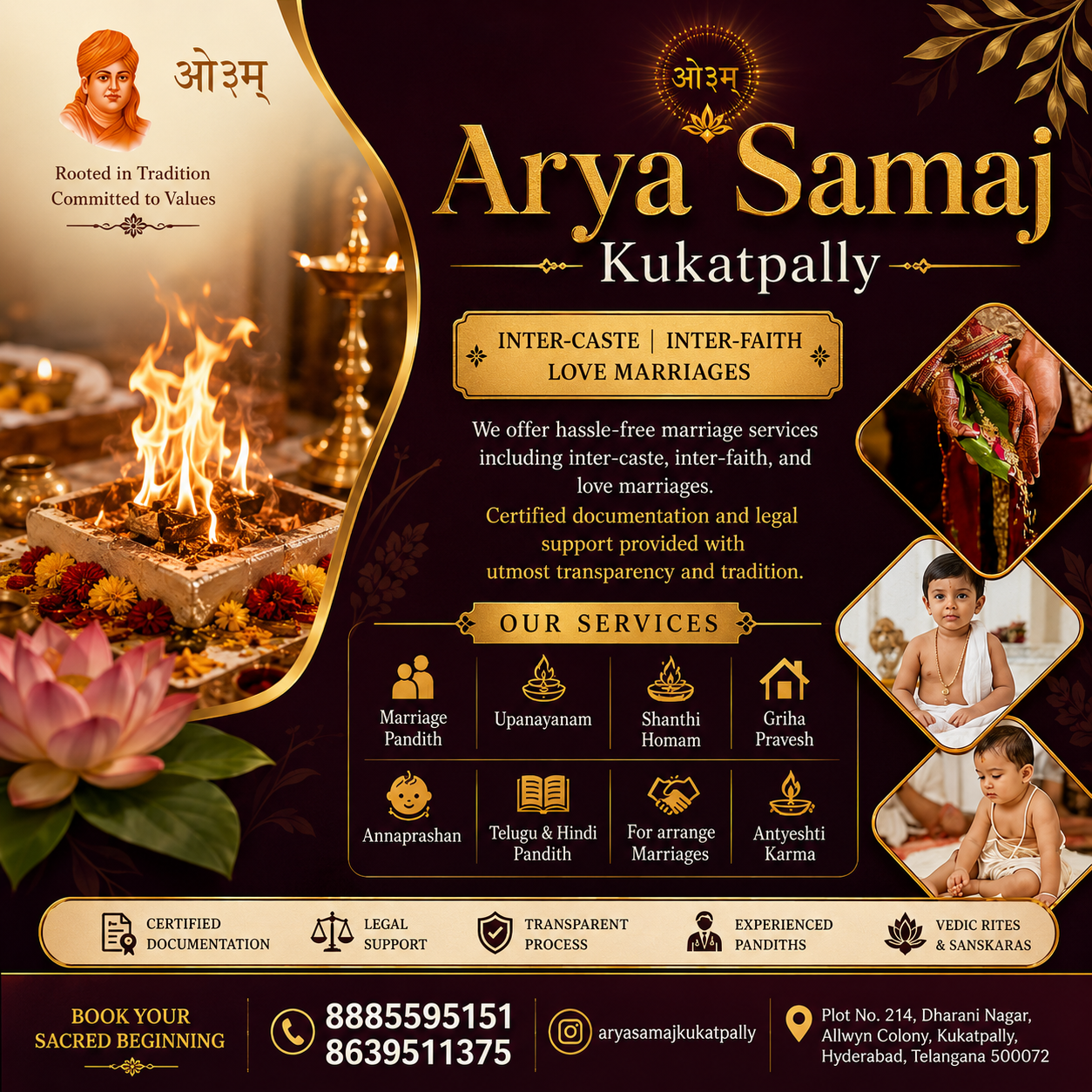 Best Arya Samaj Center for Marriages in Hyderabad – Trusted Vedic Wedding & Registration Services